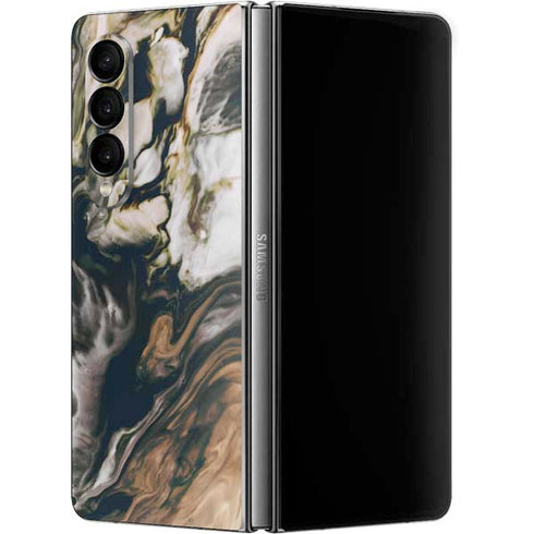 Copper and Black Marble Ink Galaxy Z Fold4 5G Skin